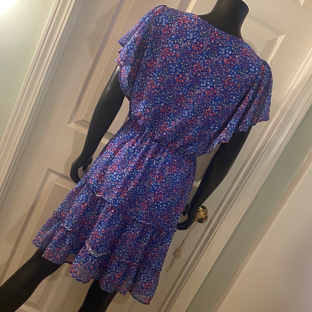 Peach Love California Blue Red Yellow White Sheer Floral Mini Dress - Picture 10 of 15